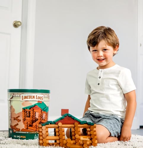 Basic Fun 00854 Lincoln Logs – 100Th Anniversary Tin, 111 Pieces, Real Wood Logs - Ages 3+ - Best Retro Building Gift Set thumb #3