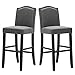 LSSBOUGHT Bar Stools Set of 2, 29 Inch Upholstered Fabric Barstool with Back Solid Wood Legs Nail Head, Bar Chairs for Home Kitchen Island Dinning Room, Grey
