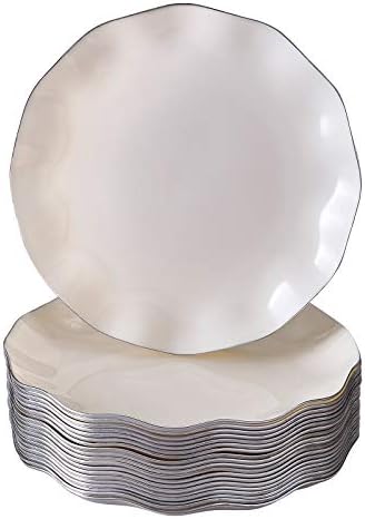 Silver Spoons DISPOSABLE DESSERT PLATES | 10 pc | Heavy Duty Plastic Dishes | Elegant Fine China Look | Veil - Ivory (6”)