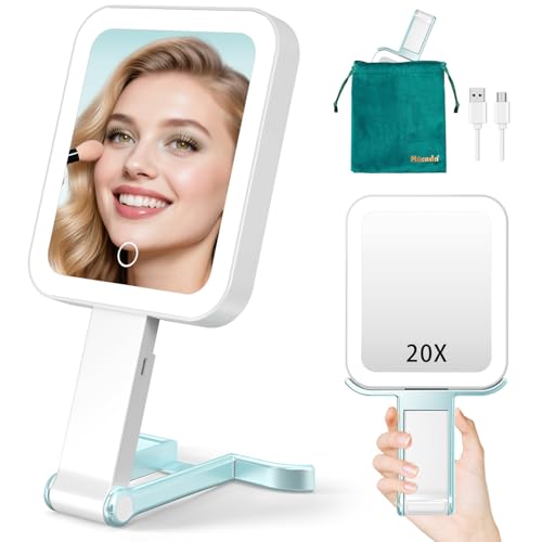 Espejo de maquillaje portátil Mocado con luces y aumento