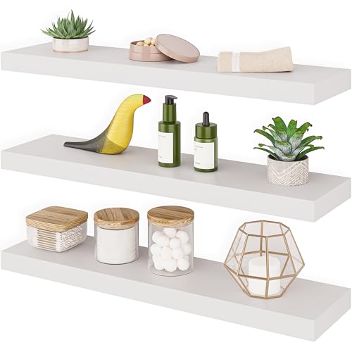 Ballucci Floating Shelves for Wall, 24" Wood Wall Shelf Set of 3, Invisible Brackets Floating Shelf for Wall Decor Living Room, Bathroom, Bedroom, Kitchen, 6" Depth, White by Ballucci - Image 7