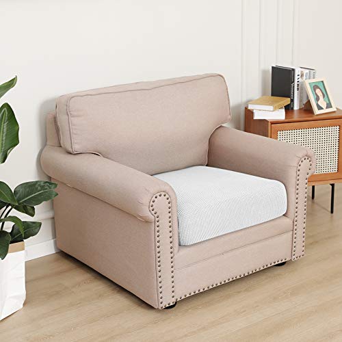 Image of Easy-Going Stretch Cushion Cover Sofa Cushion Furniture Protector Sofa Seat Sofa slipcover Sofa Cover Soft Flexibility with Elastic Bottom(Chiar Cushion,Snow White)