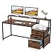 Tribesigns 63 Inch Computer Desk with File Drawer Cabinet, Ergonomic Office Desk with Monitor Stand, Industrial Computer Table with Printer Space, Wood PC Table Workstation Desk for Home Office