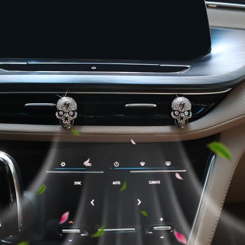 Image of ORIESSE Skull Car Decor 2pcs Bling Skull Car Air Fresheners Vent Clips Black Silver Lightning Skeleton Goth Accessories for Teens Horror Refillable Essential Oil Diffusers