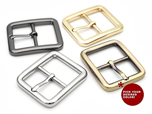 Craftmemore 4Pcs Single Prong Belt Buckle Square Center Bar Buckles Leather Craft Accessories (1In - J455) (Brushed Brass) #TOP2