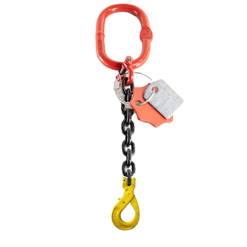 Kettengehänge 1-Strang 8mm x 1m mit Gabelkopfhaken Selbstschließend - Hochfest Anschlagkette - Krankette Verzinkte Robuste Ausführung - Kette Güteklasse 8 für Kräne