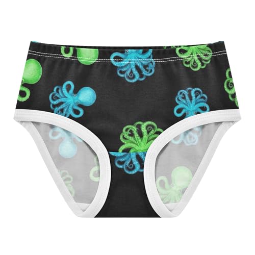 Vibrant Green Blue Octopuses Black Cute Panties Girl Toddler Girls Underwear Cotton Fun Briefs Underpants 2t