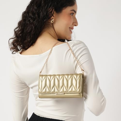 Image of Fastrack Zenith Women's Quilted Clutch | Detachable Chain, Card & Cash Slots, Magnetic Flap | Evening Clutch