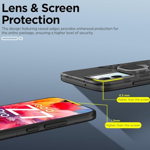 Image of Pikkme Back Cover for iQOO Z7 Pro 5G | 360 Protection | Ring Holder | Kickstand | Tough Armor Case (Black)
