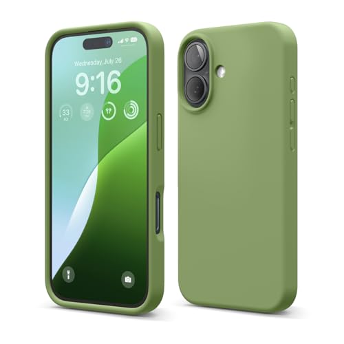 Image of elago Compatible with iPhone 16 Case, Premium Liquid Silicone Case, Full Body Protective Cover, Shockproof, Slim Phone Case, Anti-Scratch Soft Microfiber Lining, 6.1 inch (Cedar Green)