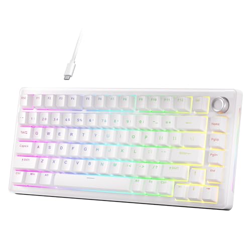 Dierya DK81E Gaming Tastatur,75% Prozent Gasket Mechanische Tastatur mit Knopf,RGB Hot Swap Linearer Creamy Switches,Compact 82 Tasten Anti-Ghosting,Weiß (Weiß, Linearer Creamy Switches,)