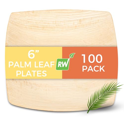 Image of Restaurantware Midori 6 x 6 Inch Medium Square Palm Plates 100 Microwavable Palm Leaf Plates - Freezable Sustainable Areca Palm Leaf Plates Oven-Ready For Hot & Cold Foods