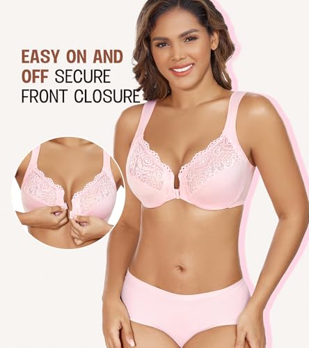 Image of DotVol Women's Plus Size Front Closure U-Back Underwire Wide Strap Everyday Bra