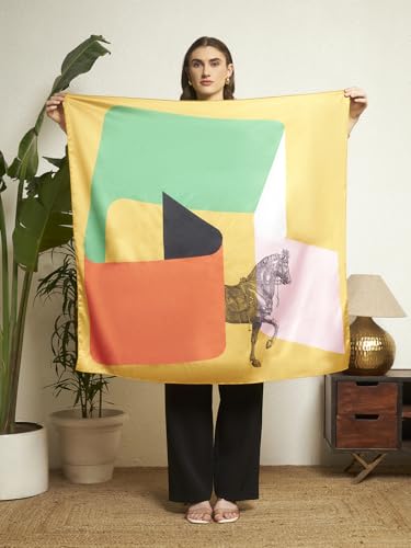 Image of Ravaiyaa - Attitude is everything Women Silk Digital Print Large Square Scarf Breathable Lightweight Neckerchief Printed Headscarf 40 inch x 40 inch Inch