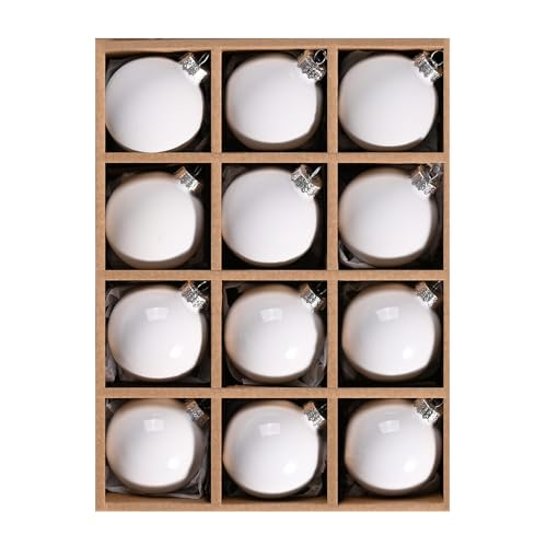 DN DECONATION Weihnachtskugeln Set, 12-teilig - Weiße Glaskugeln 6cm...