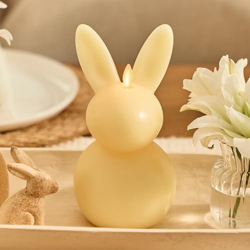 Image of Luminara Easter Bunny Candle- Lemon Chiffon 4.5 inch x 4.5 inch x 8.5 inch- Flameless Real-Flame Holiday-Inspired Decor- AA Batteries- Flickering LED Flame