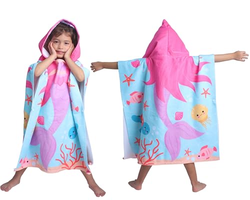 Jappy Splashy - Hooded Mermaid Towel Poncho for Kids Toddler Beach, Swim and Bath Towel with Hood Robe; Kids Quick Drying Beach and Swimming Towel