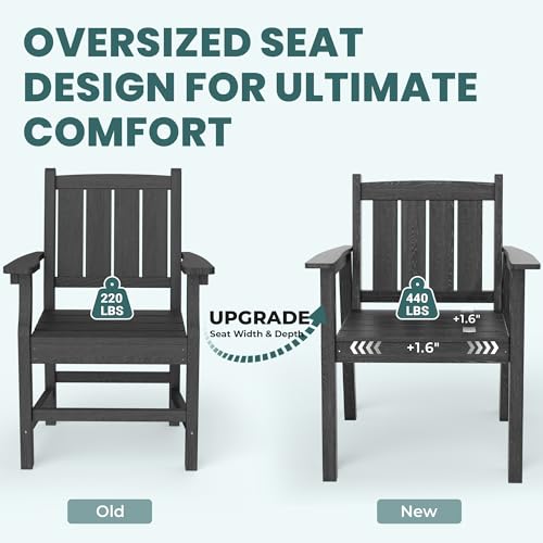 Image of Pamapic 5 PCS Outdoor Dining Set, Spacious HDPE Outdoor Table and Chairs, Wood Grain Patio Furniture Sets with Elegant Armrest, All-Weather Patio Dining Table with Umbrella Hole, Black