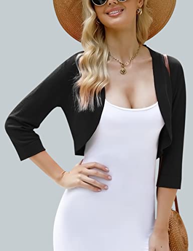 iClosam Womens 3/4 Sleeve Open Front Bolero Shrug Cropped Cardigans Knit Sweater Jacket3
