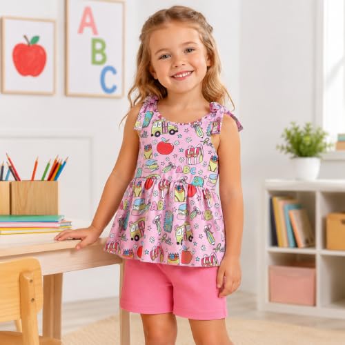 Image of Toddler Girls Clothes Summer Short Set Outfit Tie Knot Shoulder Sleeveless Ruffle Tops and Shorts 2PC Clothing Set