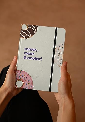 Caderno de Anotações tipo Moleskine Caderneta sem Pauta Capa Dura com Elástico - Comer, rezar, anota