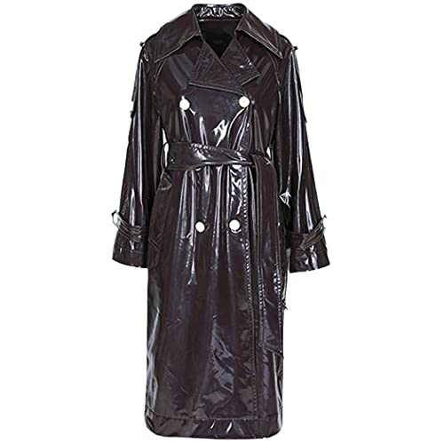 Manteau oversize en cuir verni noir coupe longue imperméable femme