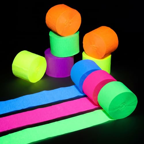 WSICSE 738 Feet Glow Crepe Paper Streamers Neon Streamers Glow Party Supplies and Decorations for Wedding Birthday Blacklight Party Supplies
