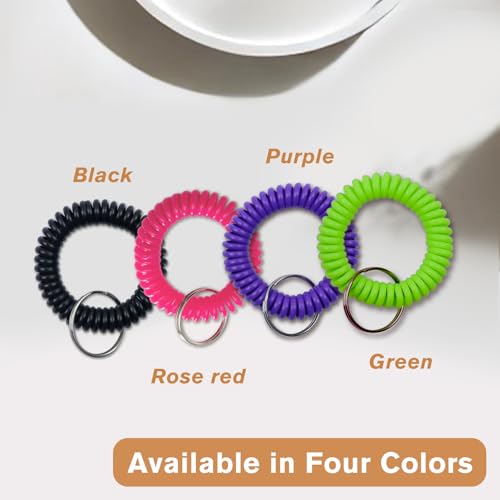 Image of 4-Pack 2 inch Spiral Wrist Coil with Steel Key Ring - Multi-Color Flexible Key Chain Bracelet, Stretches to 12 inch