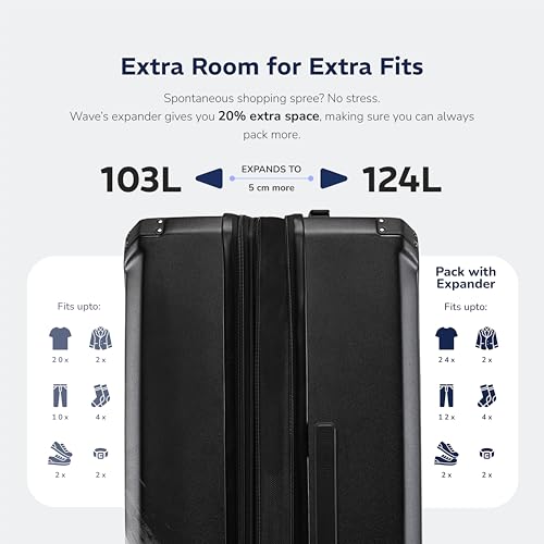 Image of Provogue Wave Hard-Sided PC 75 Cm Trolley Bag Large Size | Expandable Space with 8 Wheels Trolley Bags for Travel | TSA Lock | 3 Year Warranty (Midnight Black)