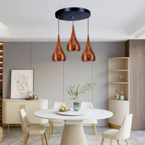 Image of GreyWings 3 Light Hanging Light for Home, Orange Aluminium Pendant Light with E27 Holder, Modern Ceiling Hanging Lamp for, Bulb Not Included, Cluster Set