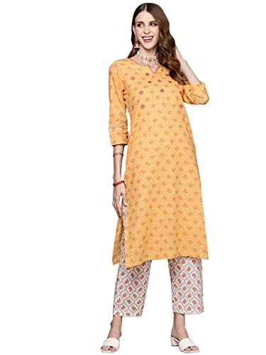 Image of anubhutee Women's Turquoise Handwork Printed Kurta Set with Trousers