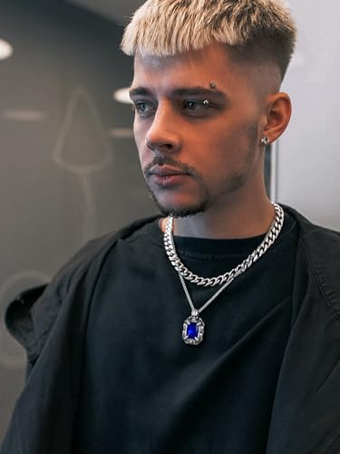 Richsteel Vintage Stone Pendant Punk Necklace for Men Women, Ruby/Blue Topaz/Emerald/Black Onyx, Skull/Cubic Zircon Gothic Necklace2