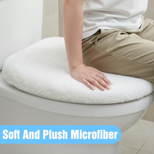 DOPENSPI Microfiber Toilet Lid Cover, Non-Slip Soft Toilet Cover Adjustable Toilets Seat Covers Absorbent Machine Washable Covers Elastic Fits Most Round Elongated Toilets Bathroom Decor