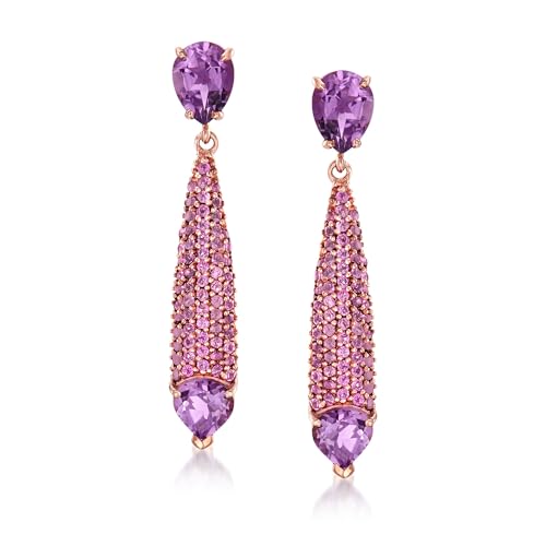 Ross-Simons 3.30 ct. t.w. Amethyst and 1.40 ct. t.w. Rhodolite Garnet Drop Earrings in 18kt Rose Gold Over Sterling