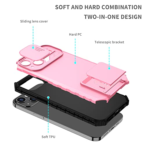 Funda para iPhone 13 Pro carcasa militar rosa con ventana de cámara 2