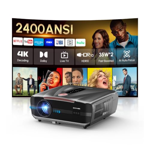 Daytime Projector 4K 2026 Upgraded 2400 ANSI [Auto Lens Cap] HDR10+ Ultra HD Smart Projector with AI-PQ ToF Autofocus HDMI eARC 64GB Dolby Audio for Movie Night Home Theater Gaming Daylight Viewing