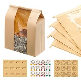 120 Pack Large Paper Sourdough Bread Bags with Tin Tie Tabs & 600 Stickers