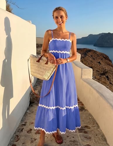 Image of ZESICA Women's 2026 Summer Spaghetti Straps Sleeveless Backless Sundress Flowy Smocked Lace Swing A Line Midi Dress