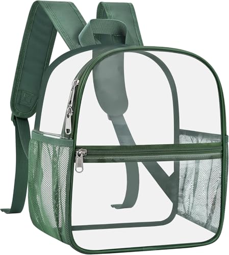 Image of Busiuw Clear Backpack for Stadium Events 12x12x6 Mini Small Sports Fan Backpacks with Front Pocket for Concert Sport Events Work Travel(Forest green)