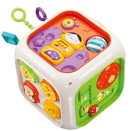 Image of PLUSPOINT 6in1 Baby Busy Activity Cube for Kids Montessori Educational Learning Cube Toys for Infants & Toddlers, Shape Sorter Toy for Toddlers 1 2 3 Year Old Boys Girls
