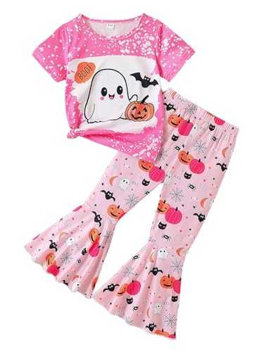 Image of Ayzozuy Kids Toddler Girl Clothes Letter Print Graphic Top + Leopard Print Flare Leg Pants 2PC Summer Clothing Set