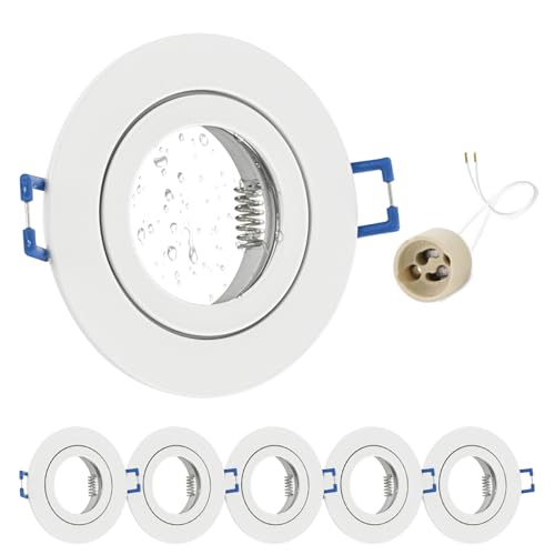 GeyouLux 6x Faretti LED da incasso 230V IP44 cornice con presa GU10 Faretti LED Soffitto in Alluminio Bianco Foro da 68mm Faretti da incasso per cartongesso bagno cucina Rotondo