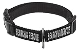 Dogline Omega Nylon Collar for Dogs with 2 Removable Search & Rescue Patches (Black, 14'-18')