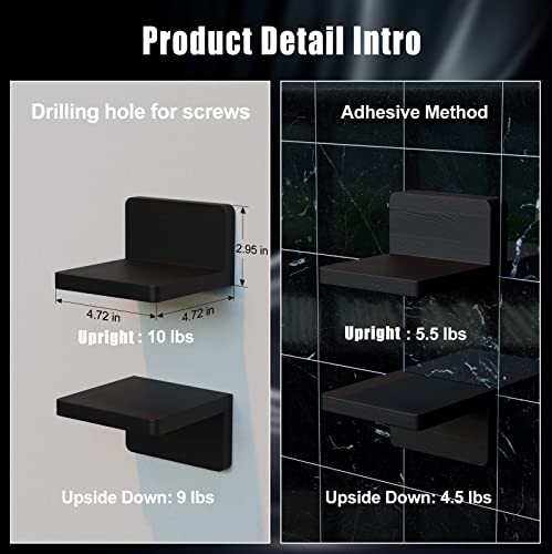 Richer House Small Floating Shelves For Wall Set Of 3, Small Black Shelves, Pine Wood Shelf For Home Decor Display, Adhesive Wall Shelves With 2 Types Of Installation Ways In Bathroom, Bedroom #TOP1