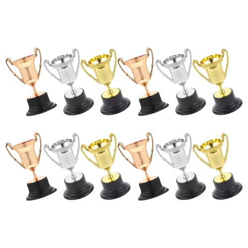 15 Trofeos infantiles de plástico mini en colores oro plata y bronce para competiciones escolares