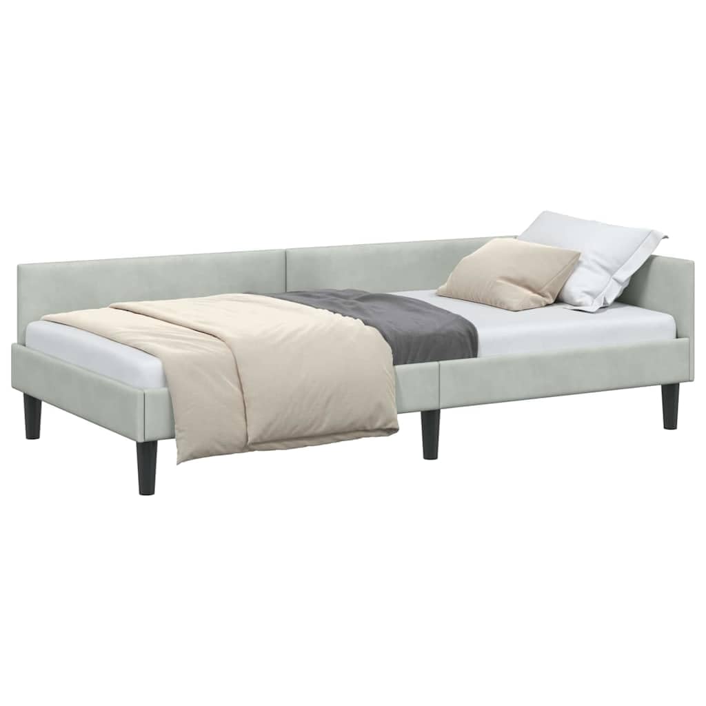 ACAGALA Tagesbett 100x200 cm, Bettgestell mit Kopfteil und Lattenrost, Eckbett in Stoff ohne Matratze, Jugendbett Einzelbett Gästebett Schlafsofa für Schlafzimmer Wohnzimmer, Hellgrau