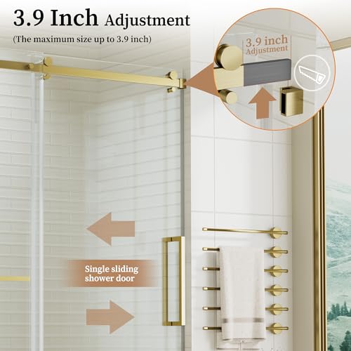 Bathbliss Glass Shower Door​ 48" W x 72" H, Frameless Shower Door with 8mm Tempered Glass with Nano Coating, Easy Installation, Brushed Gold Finish — view 4