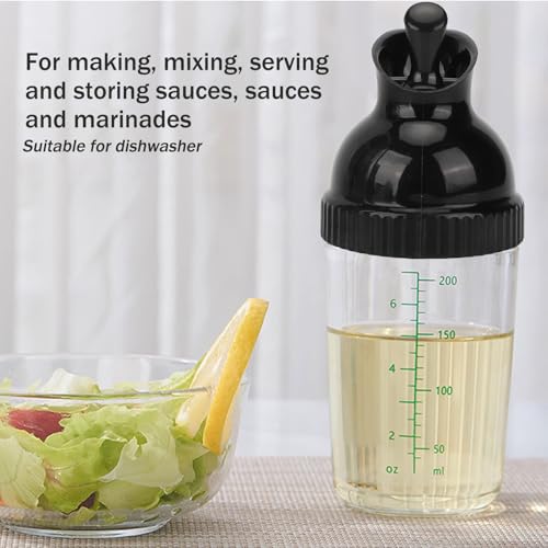AZMUDE 200ml Salad Dressing Shaker Container Condiment Bottles Salad Dressing Bottles Leakage Proof Salad Dressing Jar with Lid for Kitchen (Black)