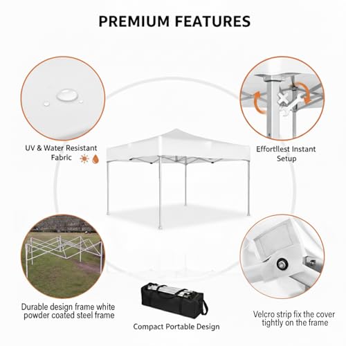 Image of OUTO Heavy Duty Gazebo Tent 6.5 ft | 16.8 Kg Strong Frame | UV Protection Foldable Pop-Up Canopy Tent with 4 Side Open | Outdoor Folding Tent for Garden, Terrace, Events & Promotional Use (White)