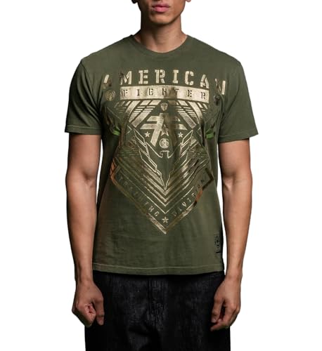American Fighter Men's T-Shirt, Graphic Print, Short Sleeve (US, Alpha, Large, Regular, Regular, Olive (Wardell))